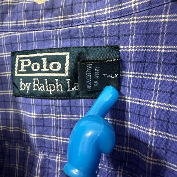 Polo by Ralph Lauren Button Down Size 3XLT 100% Cotton Blue Plaid Long Sleeve - Picture 4 of 9